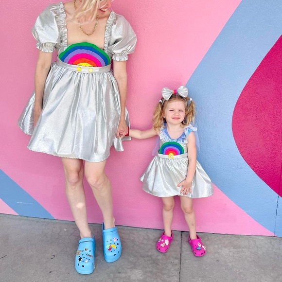 New York Couture One of a Kind Girls Kids 80'S RETRO SILVER REMAKE Dress - Picture 8 of 10